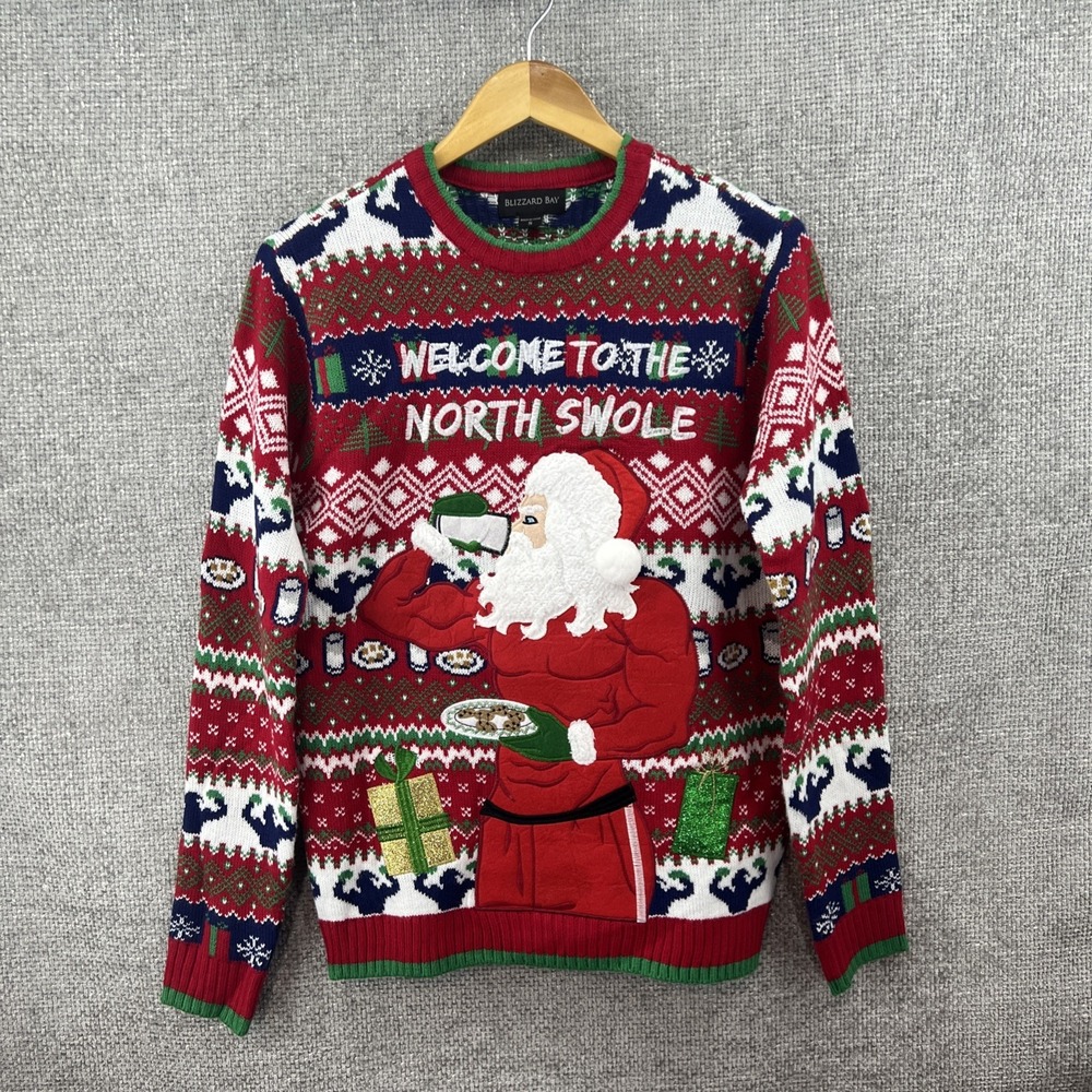 Blizzard Bay Sweater Mens Small Red Welcome To The North Swole Santa Ugly Xmas‎
